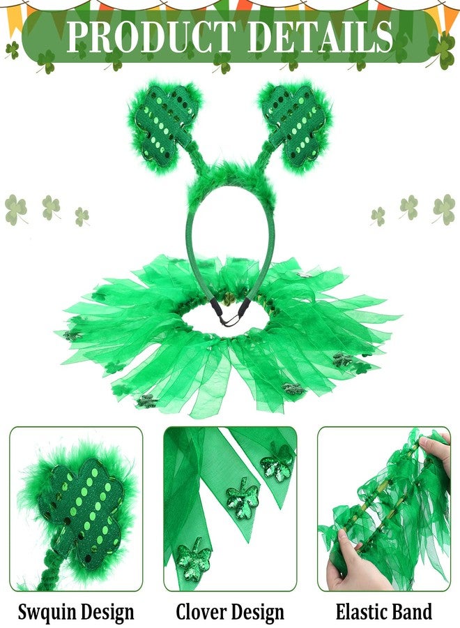 Yahenda 4 Pcs St Patrick's Day Dog Costume Pet Costume, Tutu for Dogs Sequins Bowtie Shamrock Headband Dog Dress Tutu Collar Green Puppy Skirt for St. Patrick's Day Irish Party Dog Pets Accessories Photo Prop - Image 3